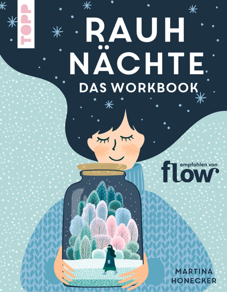 Buchcover „Rauhnächte – Das Workbook“ mit Frau und Glas